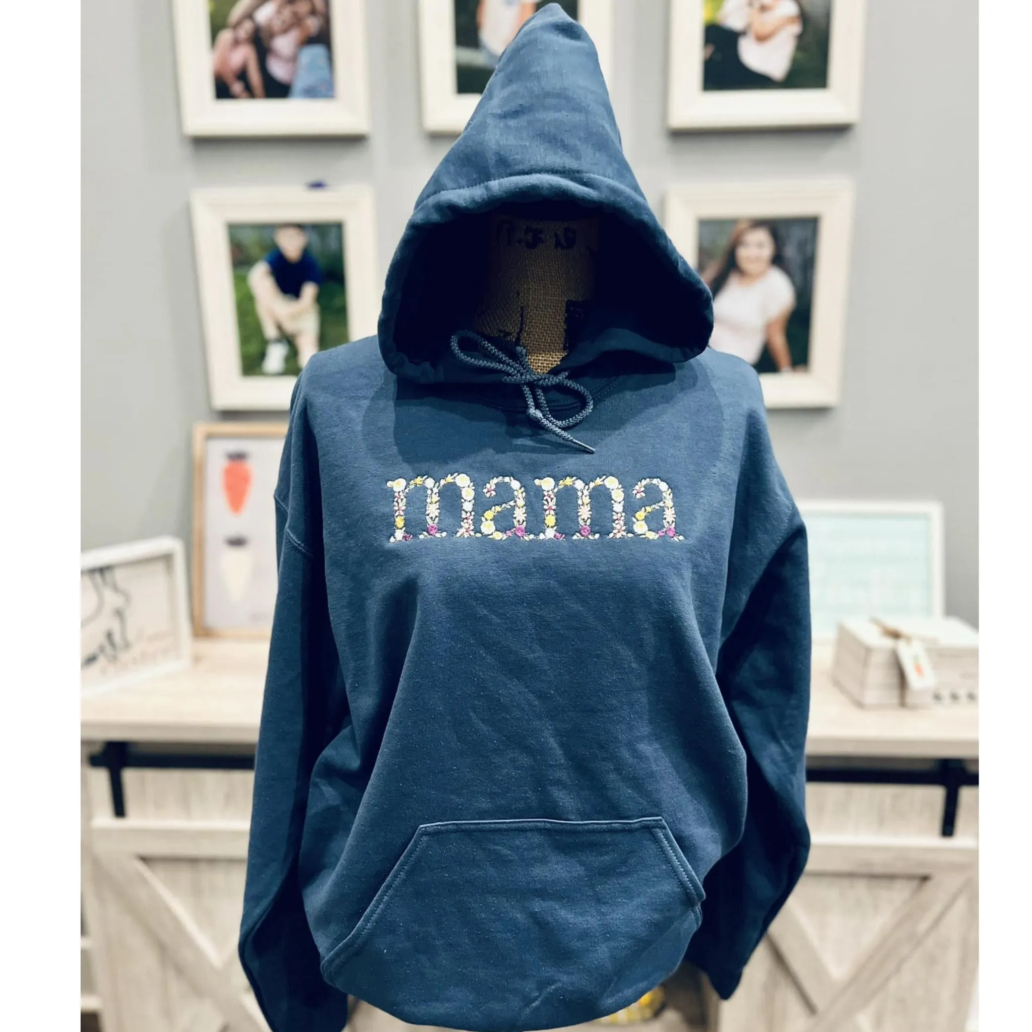 Mama Floral Hoodie or Sweatshirt with Custom Embroidered Kids Name On Sleeve