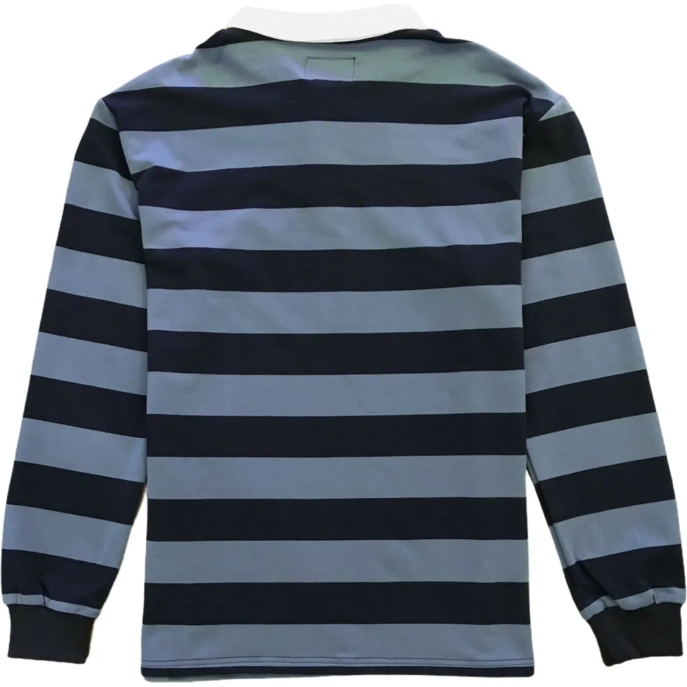 Navy Blue And Light Blue Striped Mens Long Sleeve Rugby Shirt