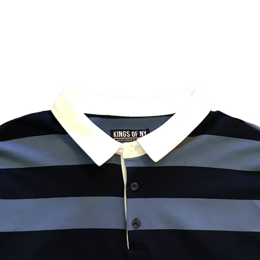 Navy Blue And Light Blue Striped Mens Long Sleeve Rugby Shirt