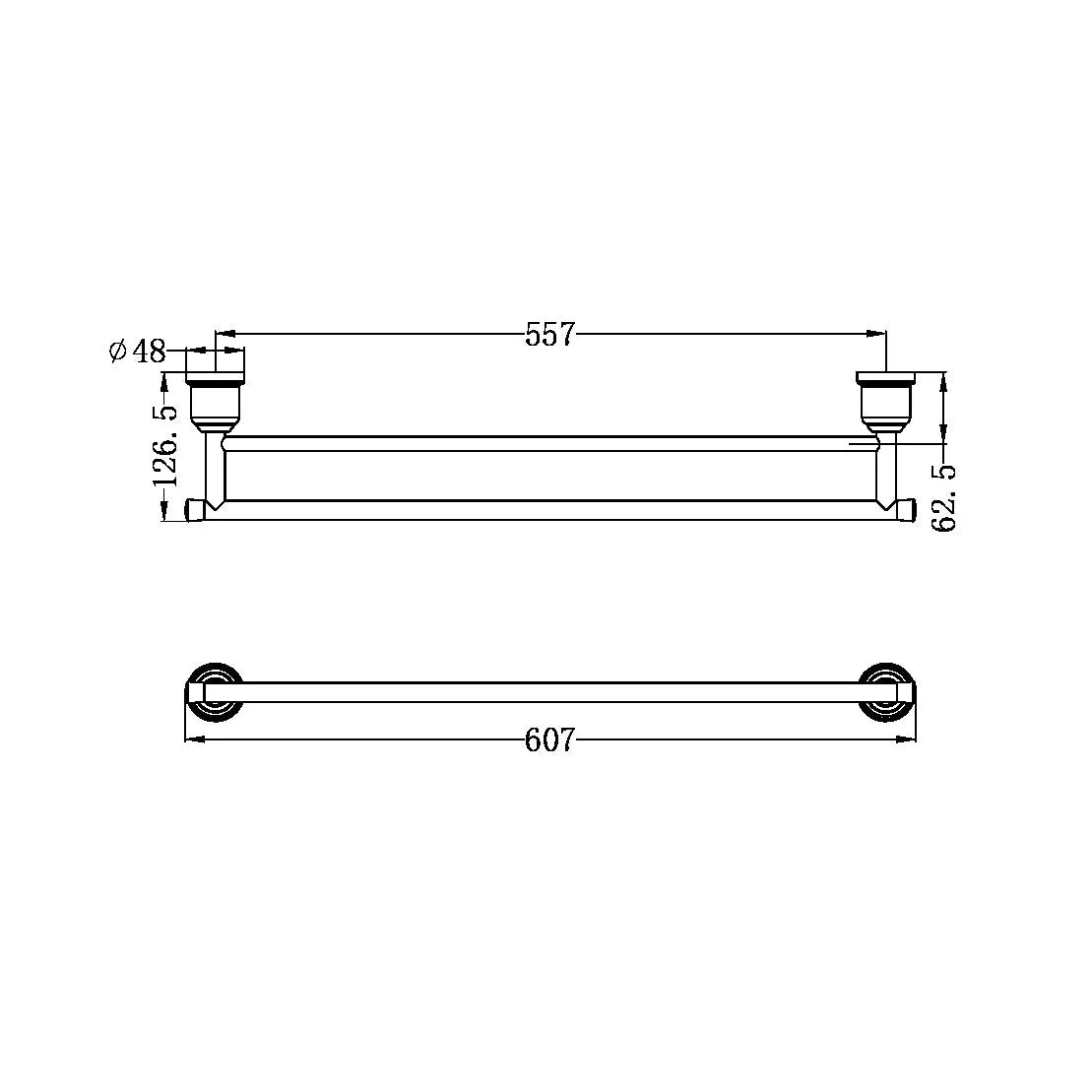 Nero York Double Towel Rail Matte Black 600MM 6924D-MB