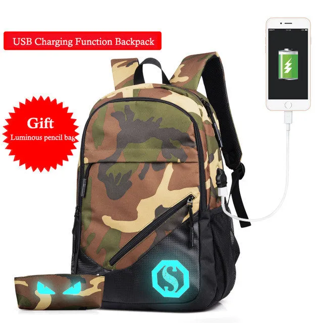 New Design USB Charging Men's Backpacks Male Casual Travel Luminous Mochila Teenagers Women Student School Bags Laptop Backpack