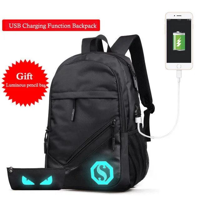 New Design USB Charging Men's Backpacks Male Casual Travel Luminous Mochila Teenagers Women Student School Bags Laptop Backpack