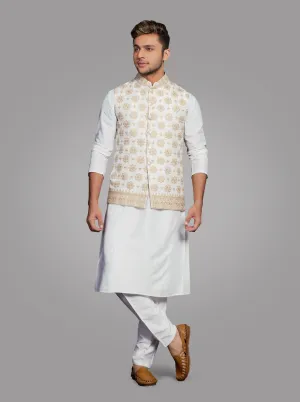 Off White Kurta Pajama with Koti | TULA