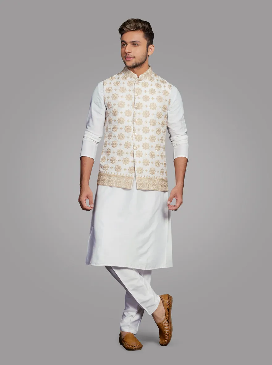 Off White Kurta Pajama with Koti | TULA