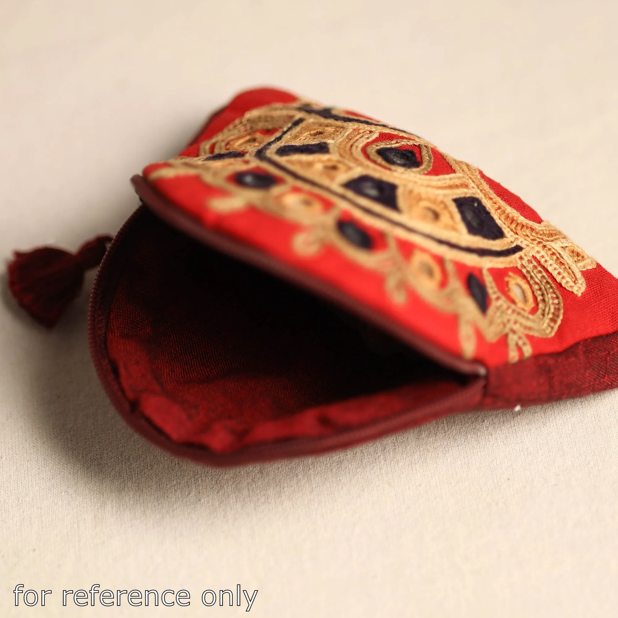 Orange - Kutch Ahir Hand Embroidery Cotton Coin Pouch 25