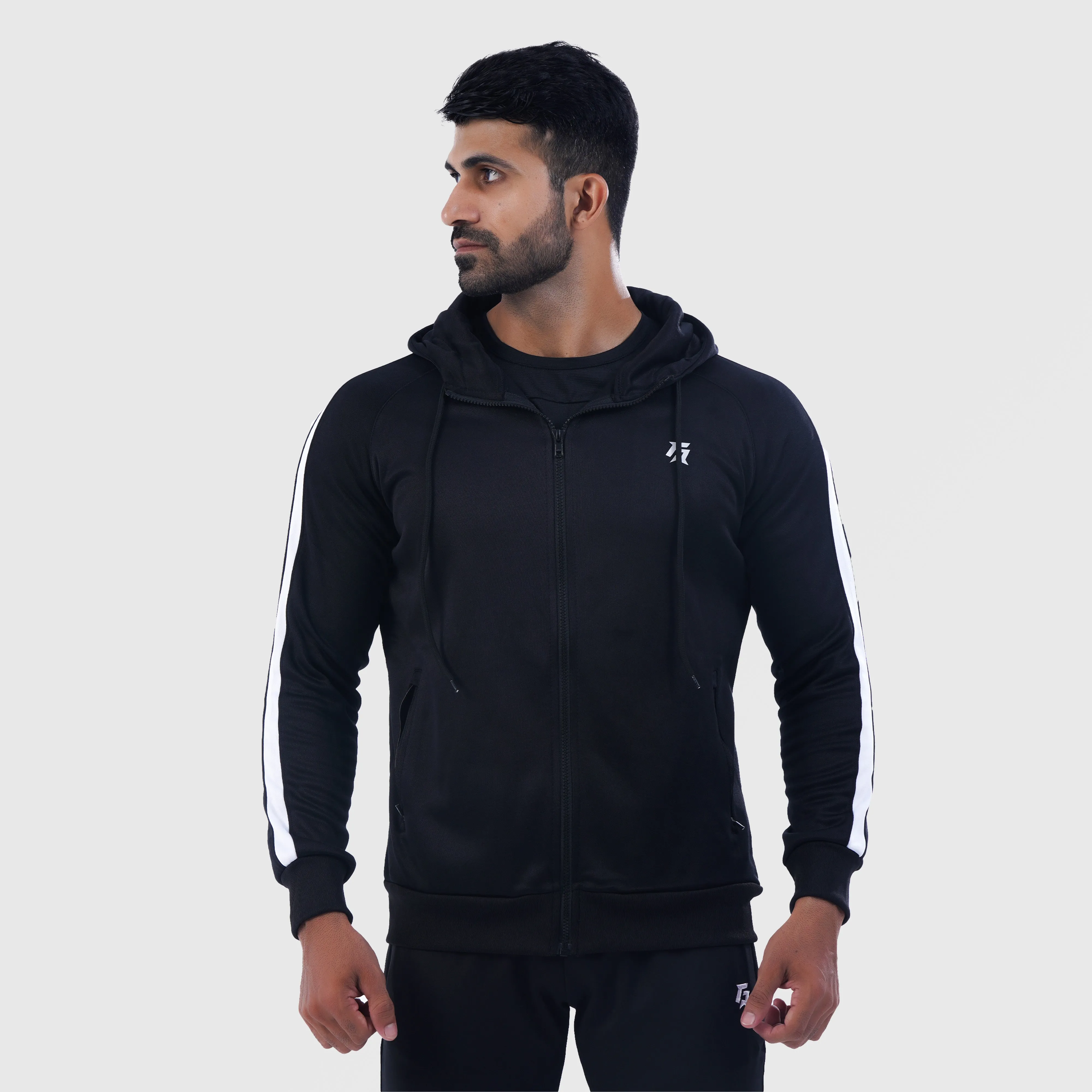 Poly Tracksuit Zipper Hoodie (Black)