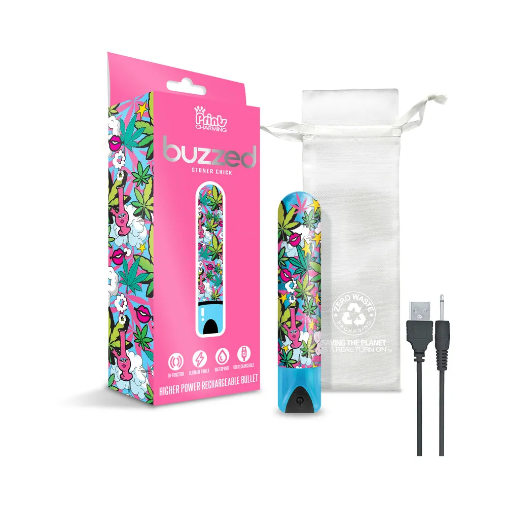 Prints Charming Buzzed Rechargeable 3.5" Bullet - Stoner Chick - Blue