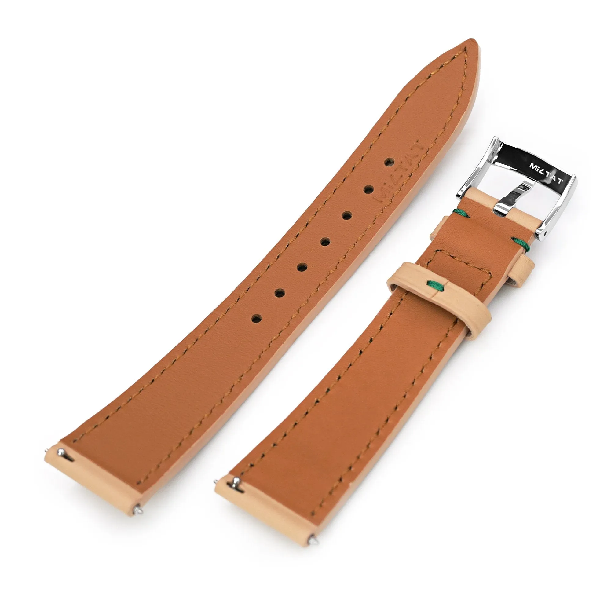 Quick Release, 20mm Beige Tapered Leather Strap, Green St.