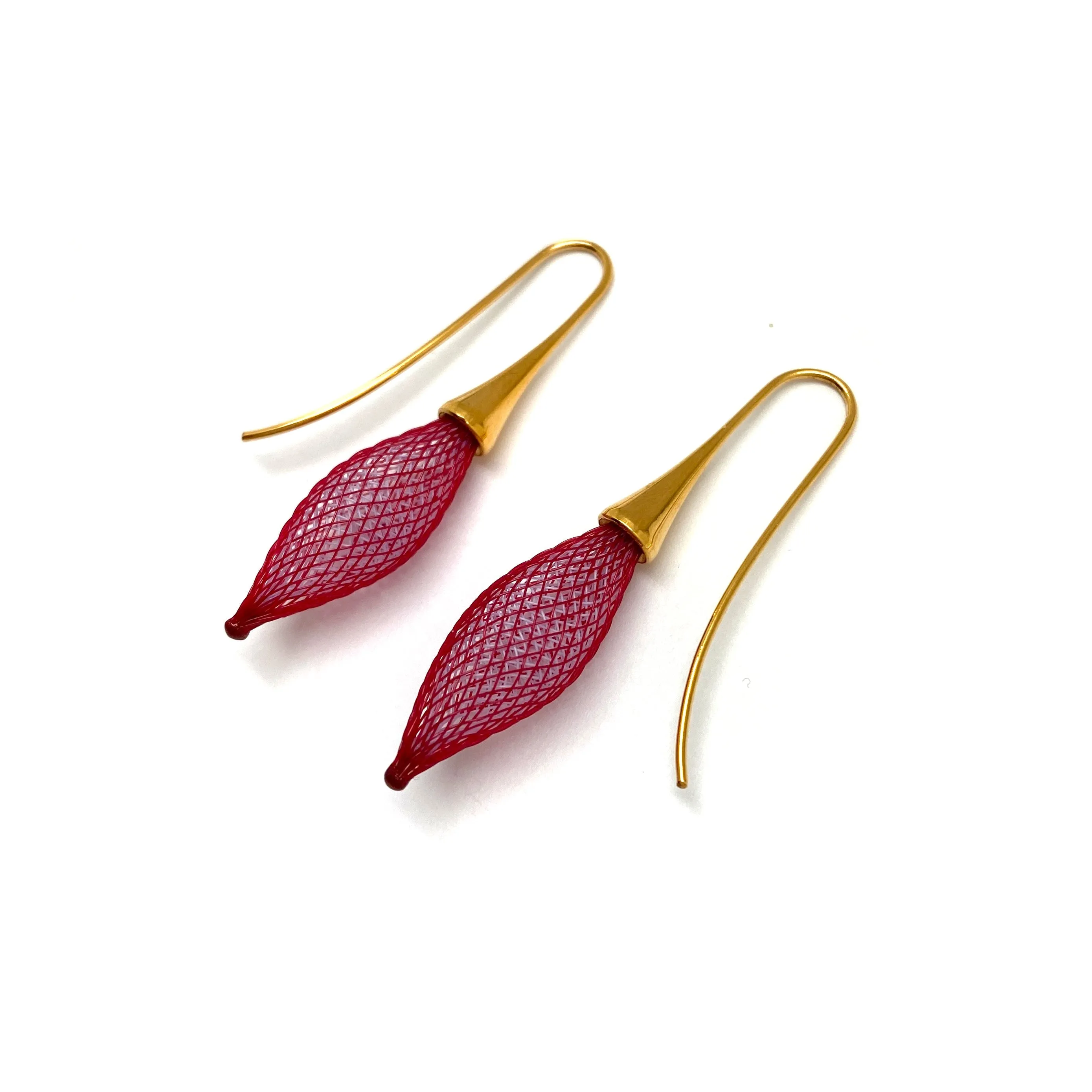 Red and Gold Nylon Bulb Earrings