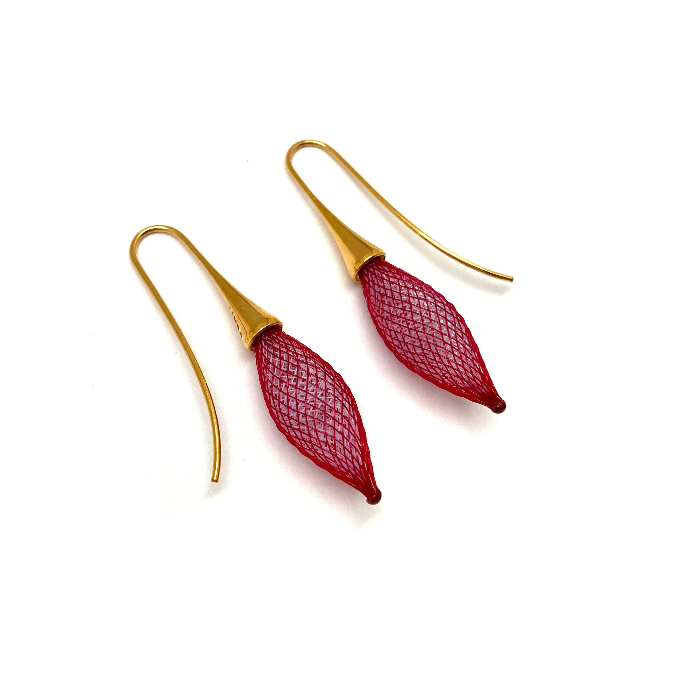 Red and Gold Nylon Bulb Earrings