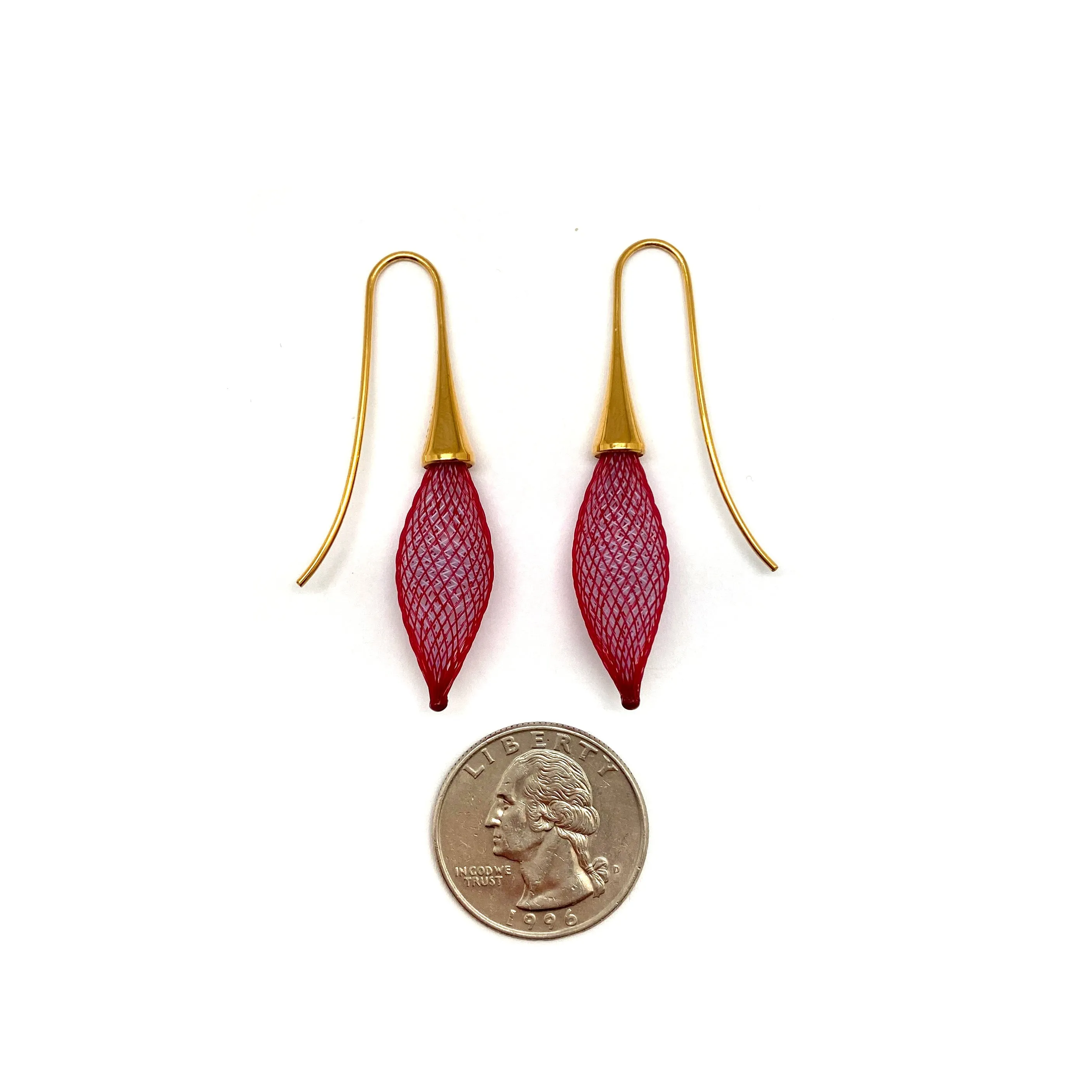 Red and Gold Nylon Bulb Earrings