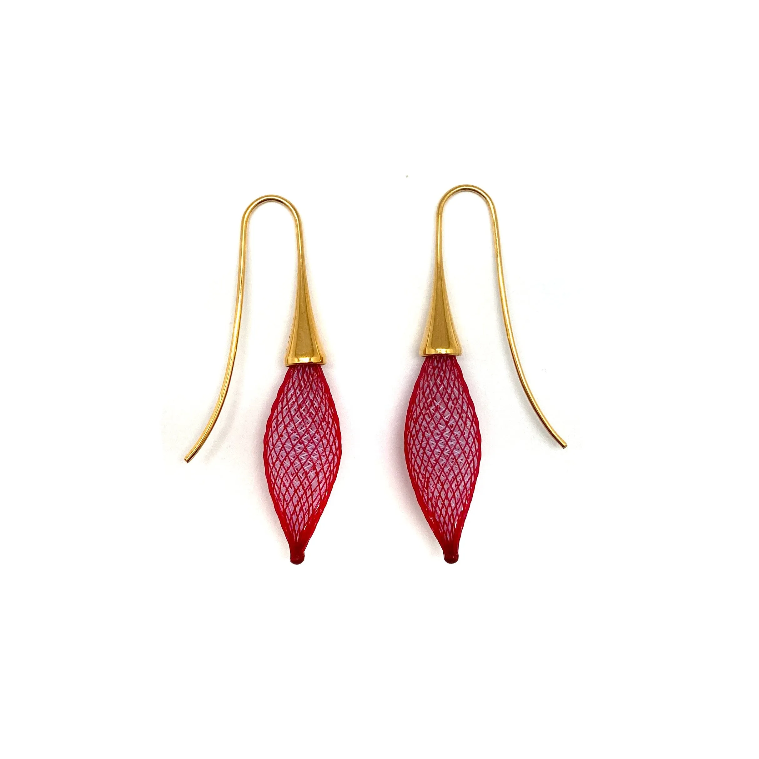 Red and Gold Nylon Bulb Earrings