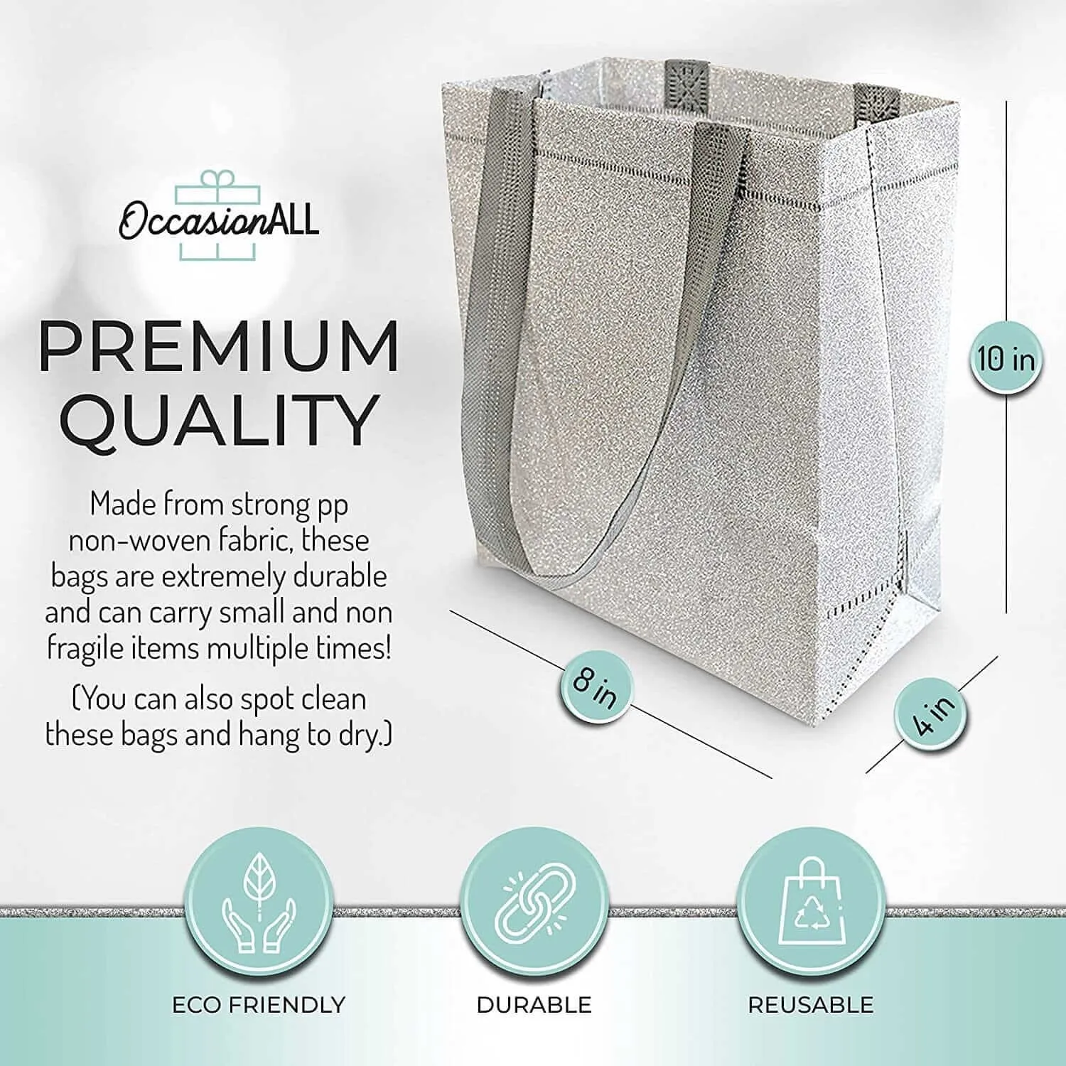 Reusable Silver Glitter Gift Bags