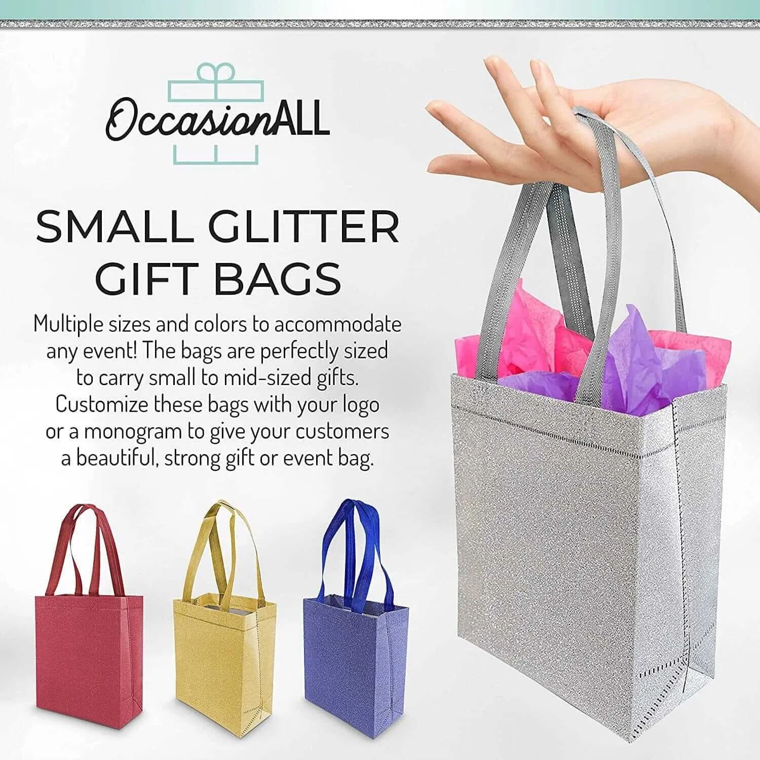 Reusable Silver Glitter Gift Bags