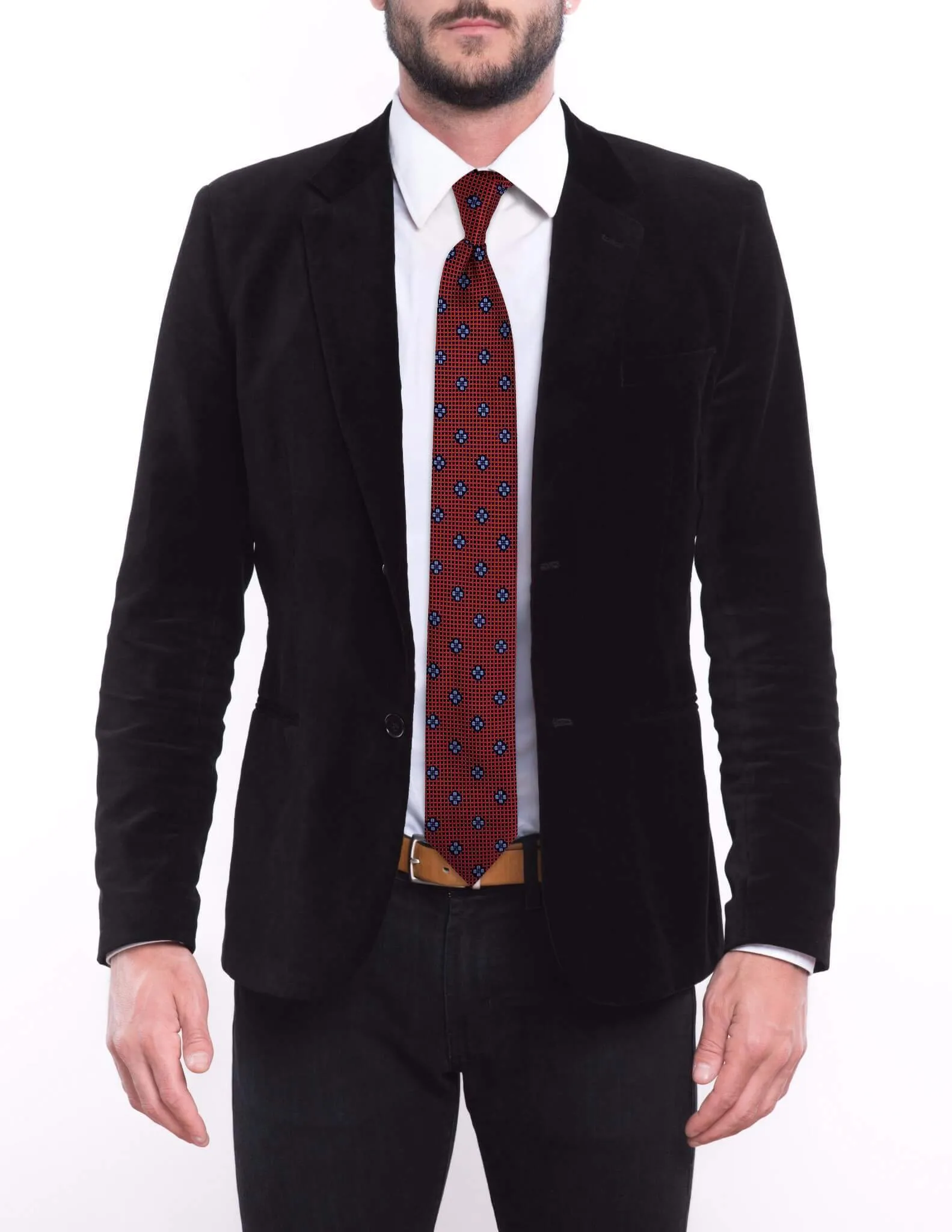 Ruby Red and Blue Checkered Geometric Tie