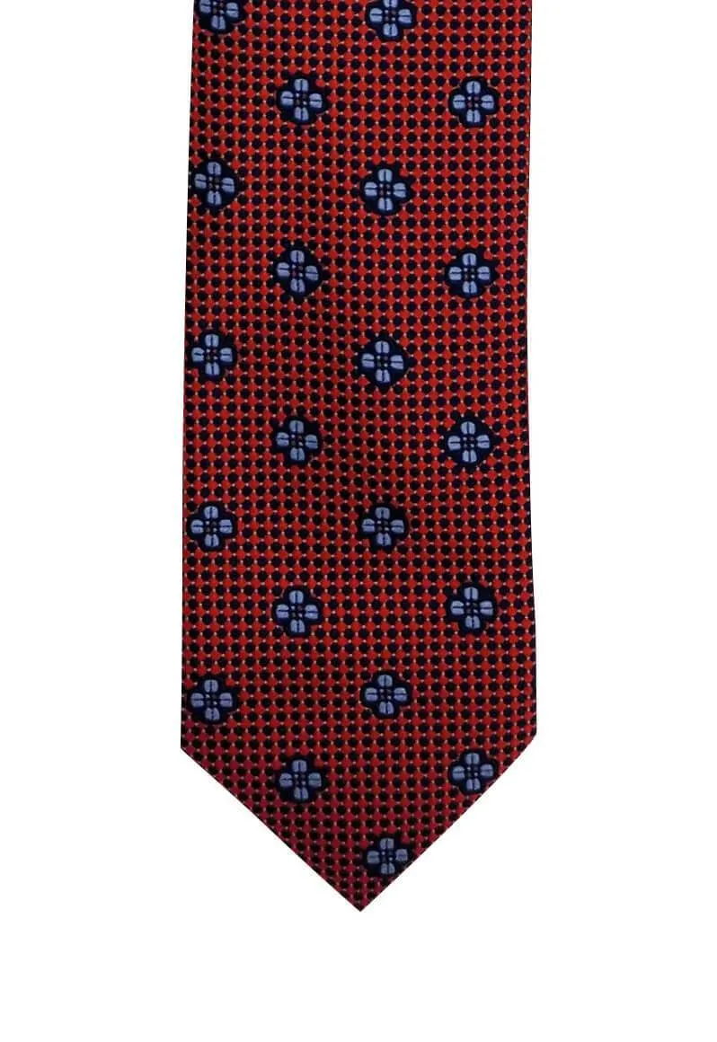 Ruby Red and Blue Checkered Geometric Tie