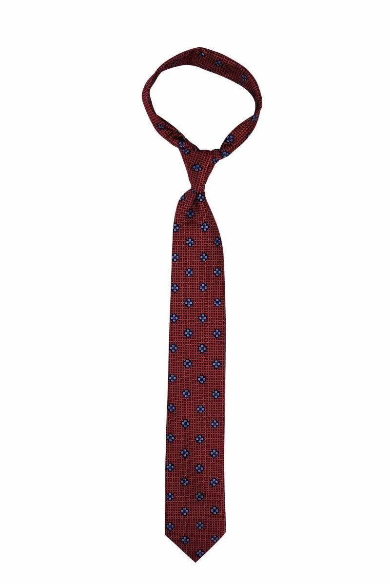 Ruby Red and Blue Checkered Geometric Tie