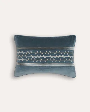 San Juan Embroidered Velvet Cushion - Blue