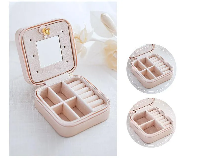 Simple and Small Travel Jewelry Box Organizer with Mirror - Red