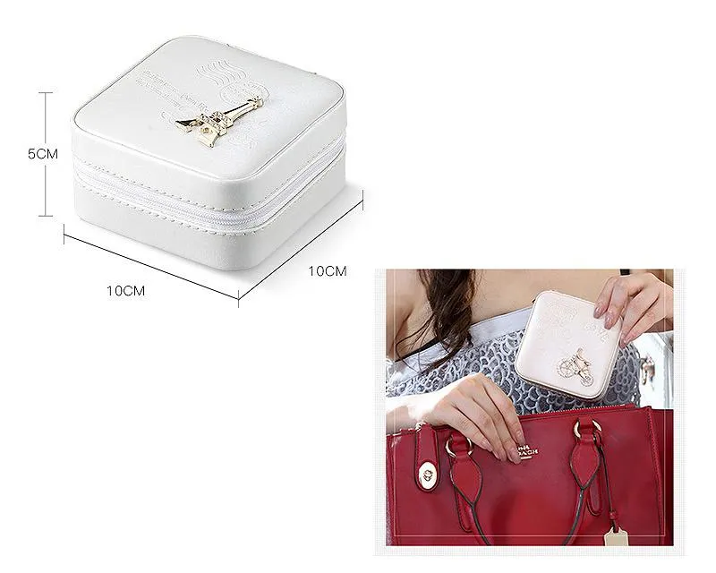 Simple and Small Travel Jewelry Box Organizer with Mirror - Red