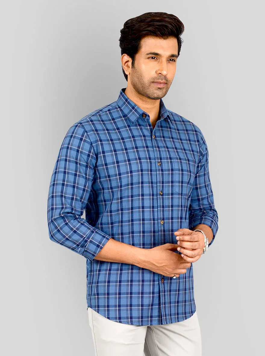 Slate Blue Printed Tailored Fit Casual Shirt | JadeBlue