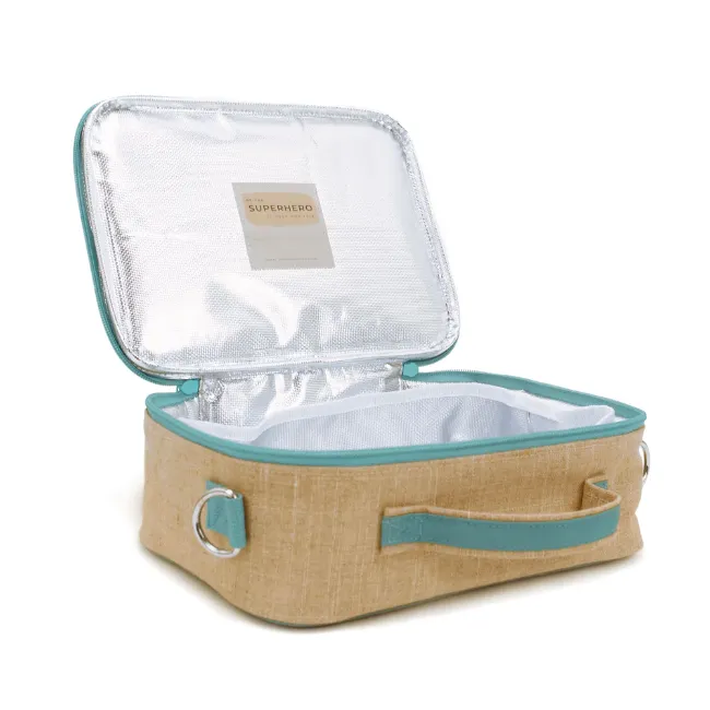 soyoung raw linen lunch box - green stegosaurus