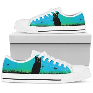 Stylish Black Cat Women'S Low Top Shoe Comfort And Elegance Blend, Cat Canvas Shoes