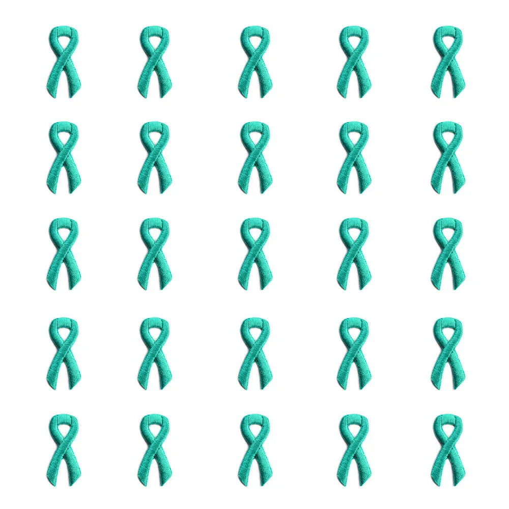 Teal Ribbon Embroidered Stick-ons - 25-pack