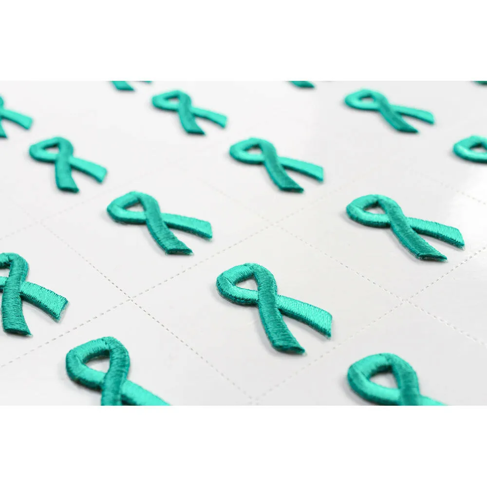 Teal Ribbon Embroidered Stick-ons - 25-pack