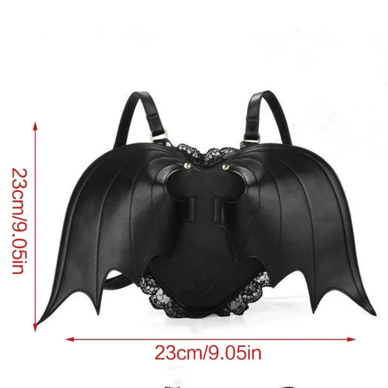 Trendy Gothic PU Dating Backpack Shopping Wing Daypack Bat Lace Bag