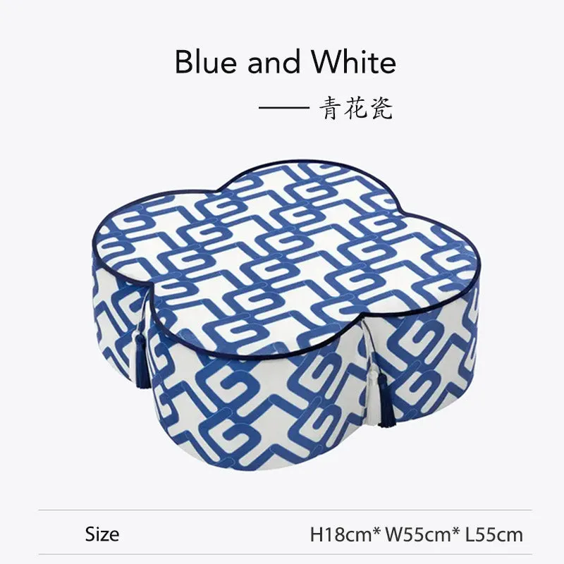 Unique Chinese Blue and White Meditation Cushion Pouf With Tassel