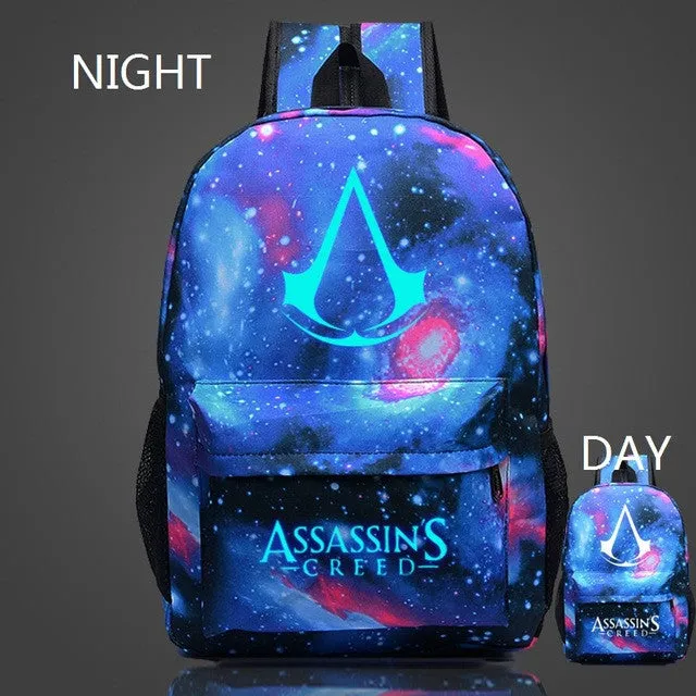 VEEVANV 2016 New Design Assassins Creed Backpacks Luminous 5 Colors Backpack Canvas Printing School Bags For Teenagers Backpack