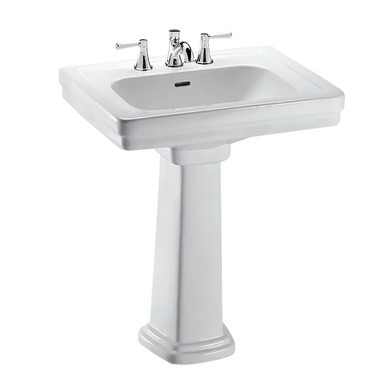 Vitreous China Rectangle Pedestal Bathroom Sink in Cotton White (for 8" Center Faucets) from Promenade Collection (24" x 19.25" x 34.38")