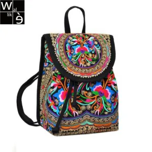 WALLIKE brand Lady New Embroidery Unique Nice School Bag Ethinic Travel Rucksack Shoulder Bags Women National Style Backpack