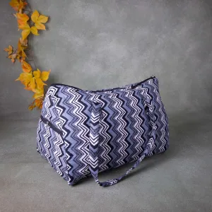 Weekender Travel Bag Blue Colour Black and White ZigZag Design.