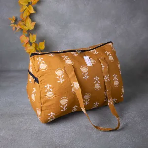 Weekender Travel Bag Golden Colour with Flower Printed Design.