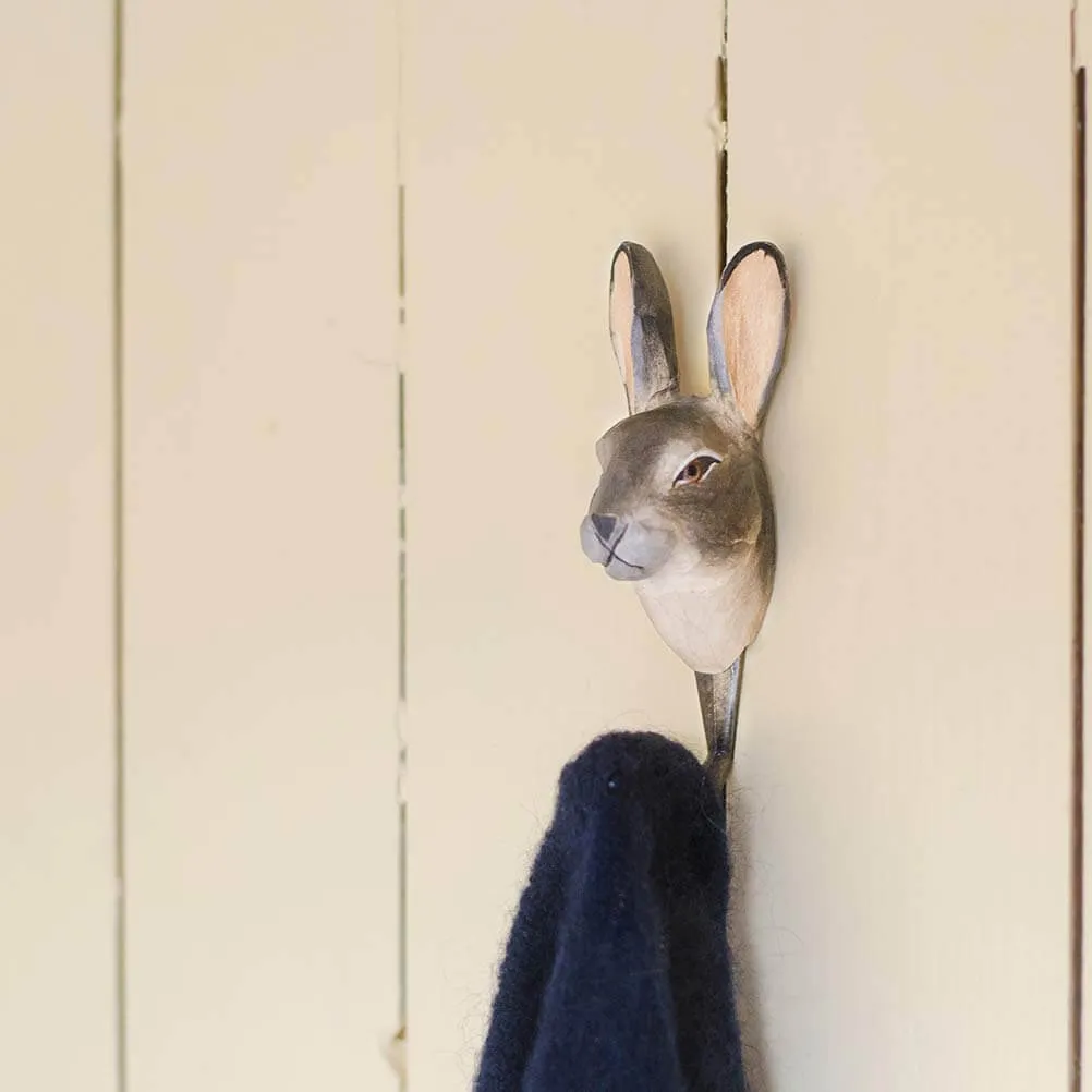 Wildlife Garden - Hand Carved Hook - Mountain Hare