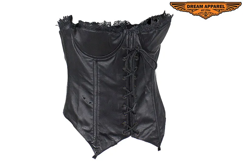 Women's Black Leather and Lace Corset