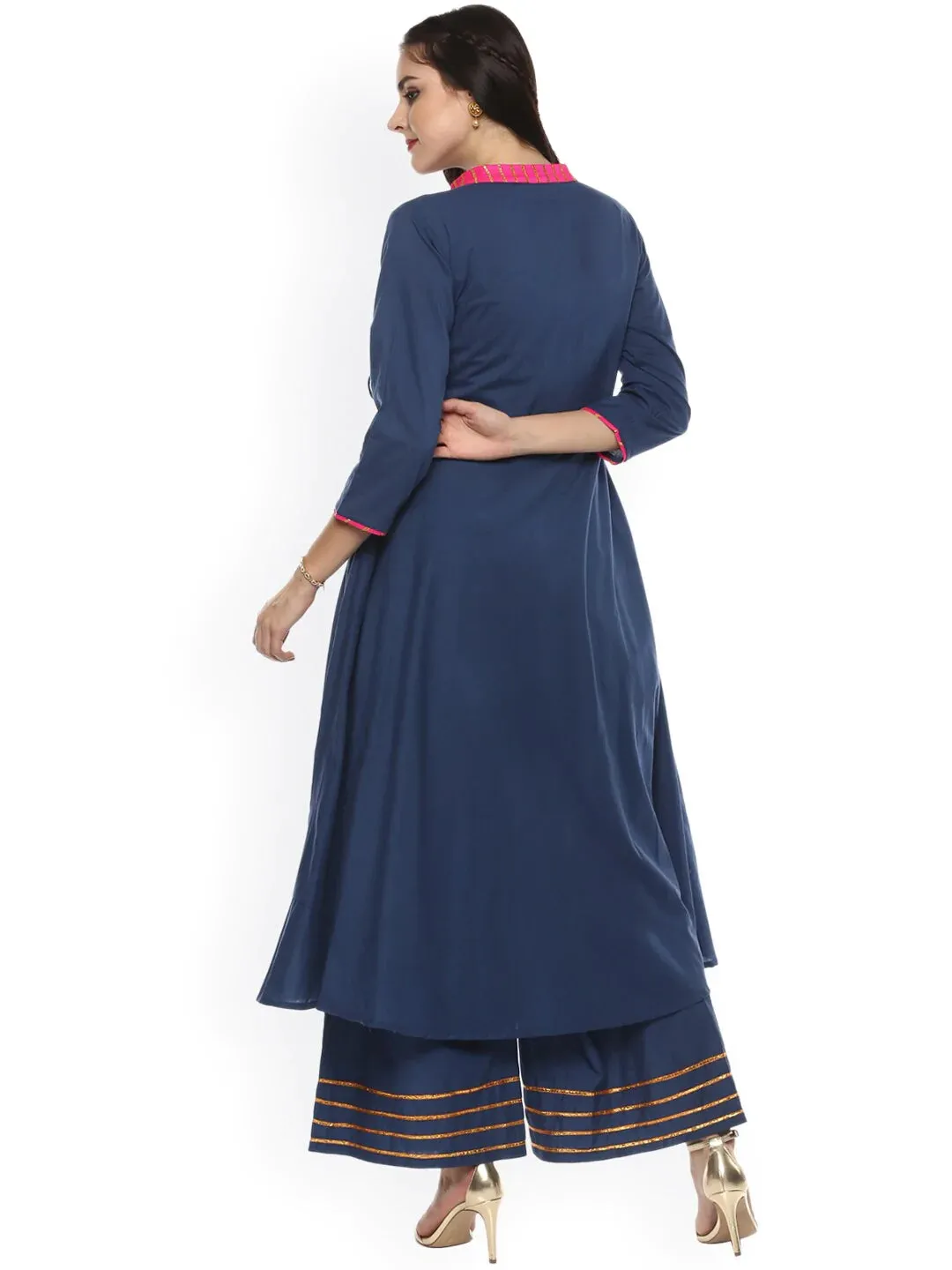 Women'S Blue Angrakha Kurta With Palazzos