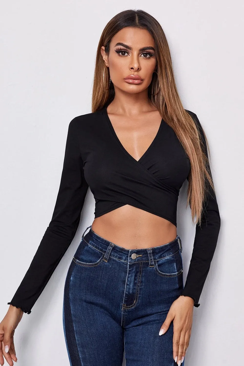 Wrap Front Crop Top Black